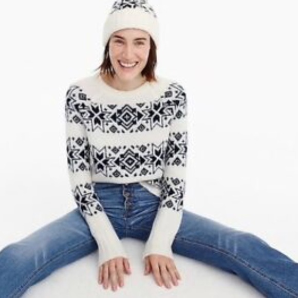 J. Crew Navy Fair Isle Striped Crew Neck Sweater - Picture 8 of 8